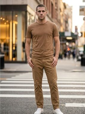 Men's Casual Chino Pants in khaki tan- Everyday Tailored Fit unisex women 32x28